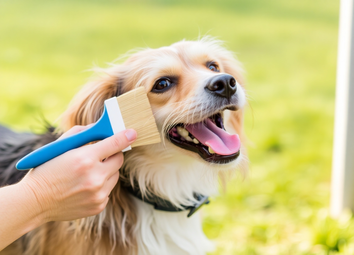 Chien se faisant brosser